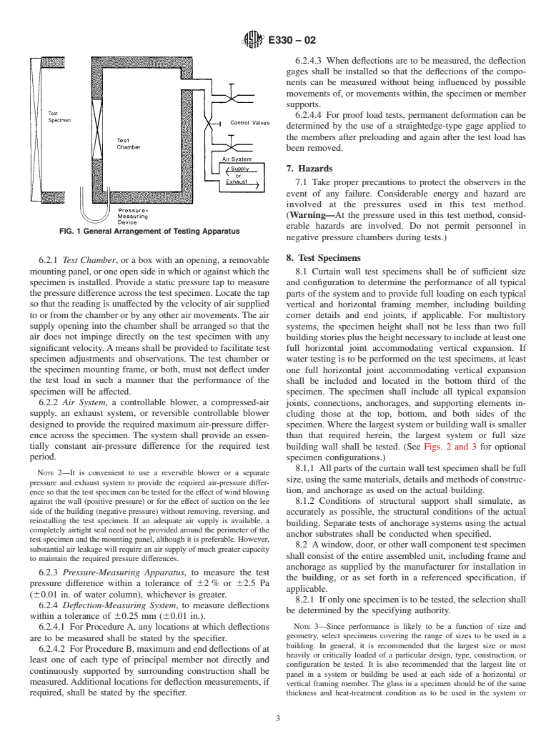 ASTM E330-02 - Standard Test Method for Structural Performance of Exterior Windows, Doors, Skylights and Curtain Walls by Uniform Static Air Pressure Difference