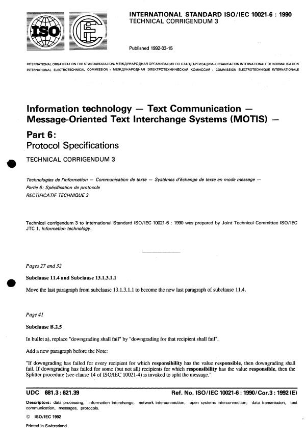 ISO/IEC 10021-6:1990/Cor 3:1992
