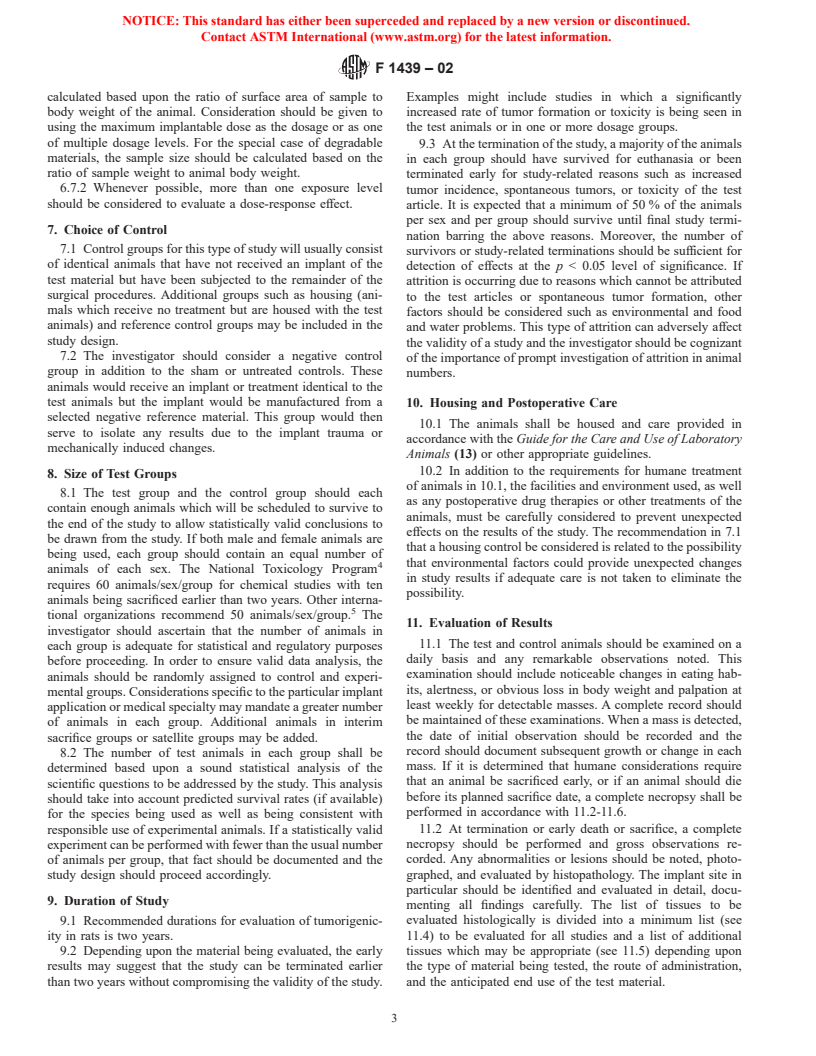 ASTM F1439-02 - Standard Guide for Performance of Lifetime Bioassay for the Tumorigenic Potential of Implant Materials