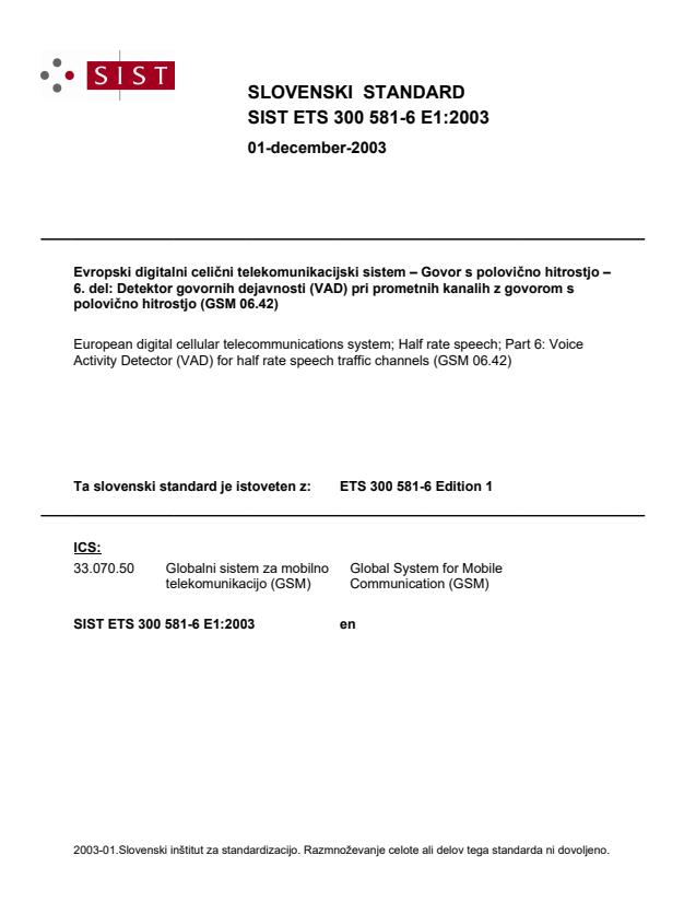 SIST ETS 300 581-6 E1:2003