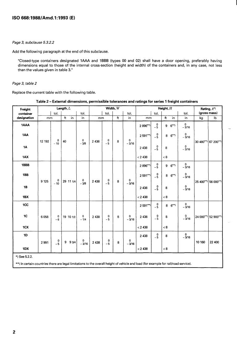 ISO 668:1988/Amd 1:1993 ISO 668:1988/Amd 1:1993 - Series 1 freight containers — Classification, dimensions and ratings — Amendment 1
Released:2/25/1993 - Page 4 preview
