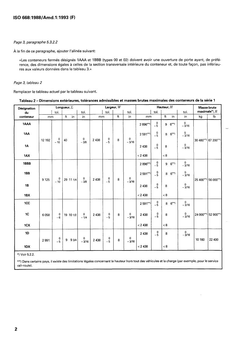ISO 668:1988/Amd 1:1993 ISO 668:1988/Amd 1:1993 - Series 1 freight containers — Classification, dimensions and ratings — Amendment 1
Released:2/25/1993 - Page 4 preview