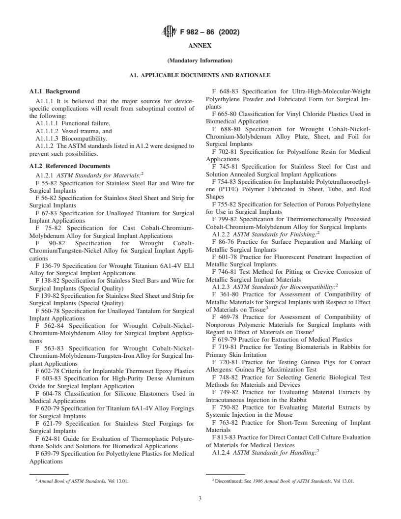 ASTM F982-86(2002) - Standard Specification for Disclosure of Characteristics of Surgically Implanted Clamps for Carotid Occlusion