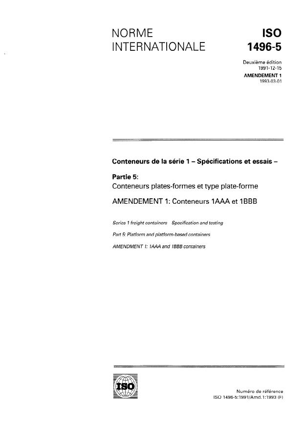 ISO 1496-5:1991/Amd 1:1993 - Conteneurs 1AAA et 1BBB