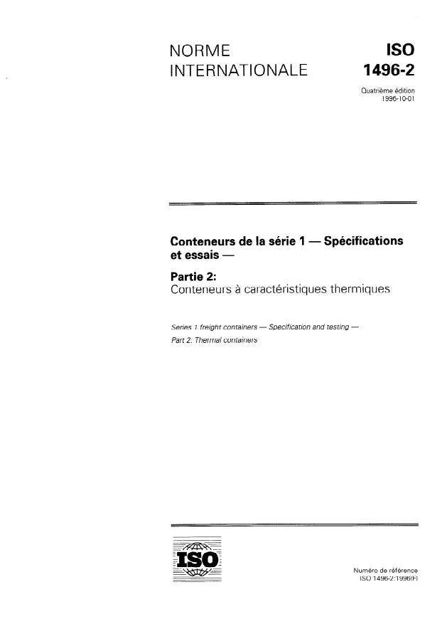 ISO 1496-2:1996 - Conteneurs de la série 1 -- Spécifications et essais