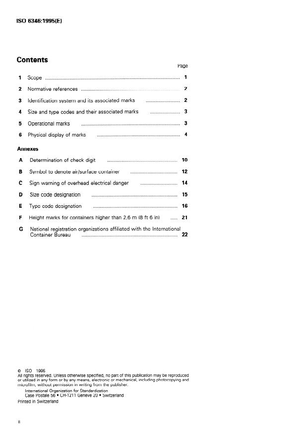 ISO 6346:1995 ISO 6346:1995 - Freight containers -- Coding, identification and marking - Page 2 preview