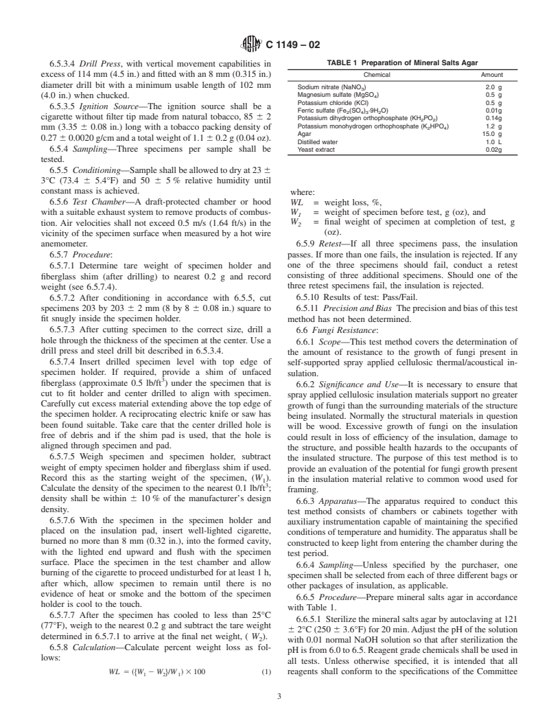 ASTM C1149-02 - Standard Specification for Self-Supported Spray Applied Cellulosic Thermal Insulation