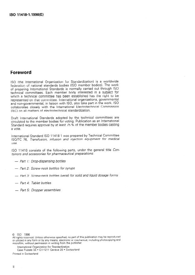 ISO 11418-1:1996 ISO 11418-1:1996 - Containers and accessories for pharmaceutical preparations - Page 2 preview