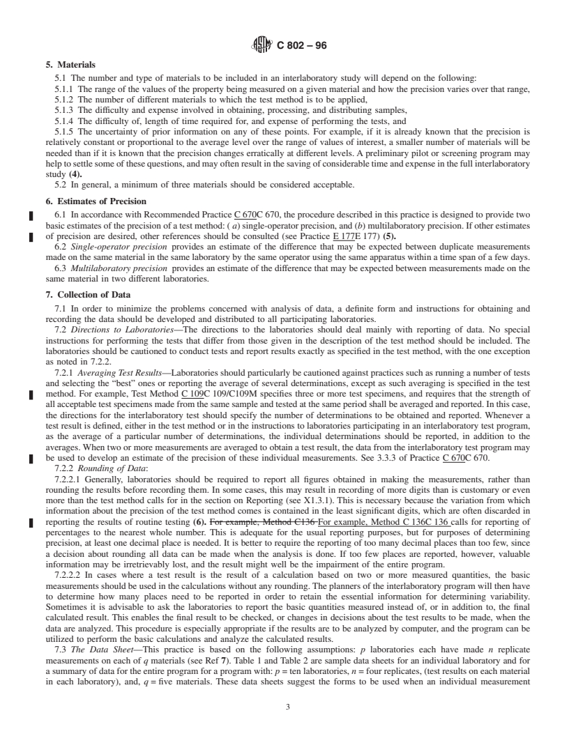 REDLINE ASTM C802-96 - Standard Practice for Conducting an Interlaboratory Test Program to Determine the Precision of Test Methods for Construction Materials