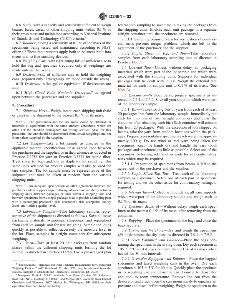 ASTM D2494-02 - Standard Test Method for Commercial Mass of a Shipment of Yarn or Manufactured Staple Fiber or Tow