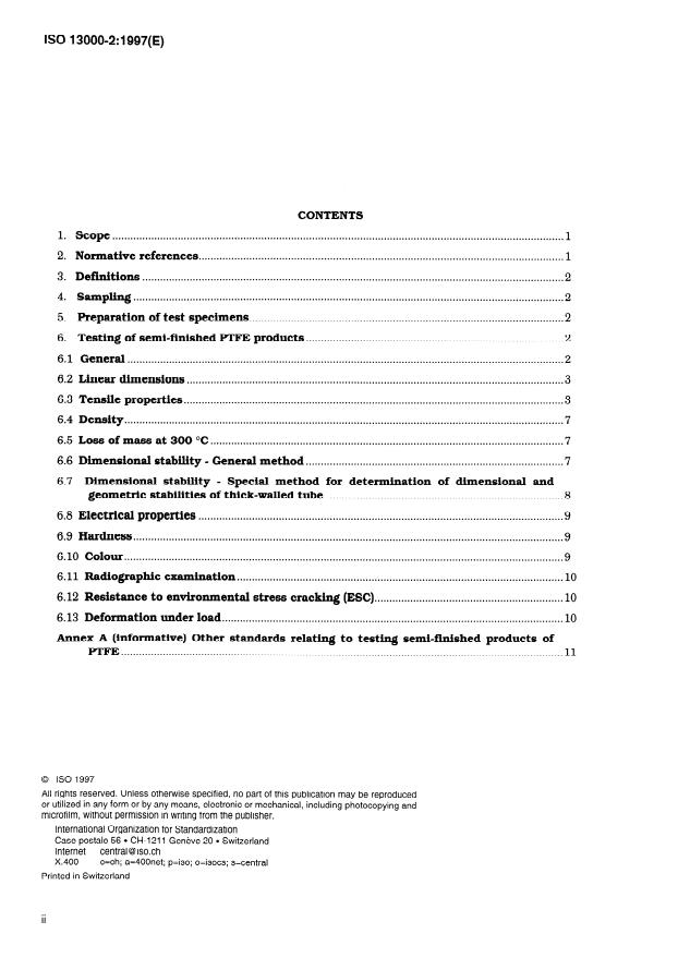ISO 13000-2:1997 ISO 13000-2:1997 - Plastics -- Polytetrafluoroethylene (PTFE) semi-finished products - Page 2 preview
