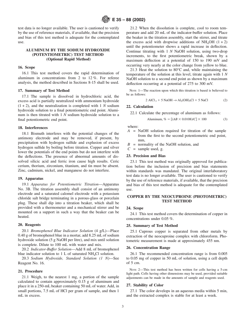 ASTM E35-88(2002) - Standard Test Methods for Chemical Analysis of Magnesium and Magnesium Alloys (Withdrawn 2008)