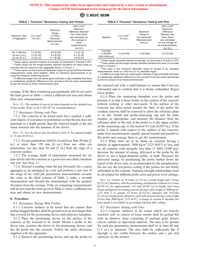 ASTM C803/C803M-97e1 - Standard Test Method for Penetration Resistance of Hardened Concrete