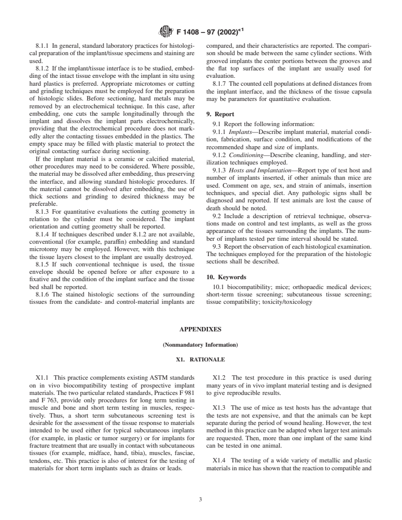 ASTM F1408-97(2002)e1 - Standard Practice for Subcutaneous Screening Test for Implant Materials