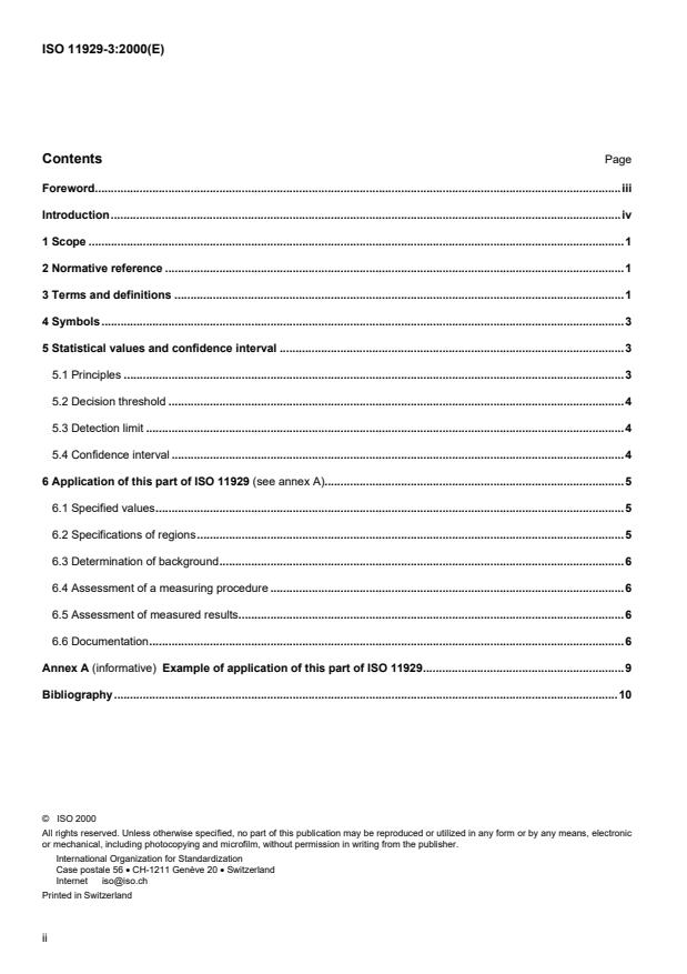 ISO 11929-3:2000 ISO 11929-3:2000 - Determination of the detection limit and decision threshold for ionizing radiation measurements - Page 2 preview