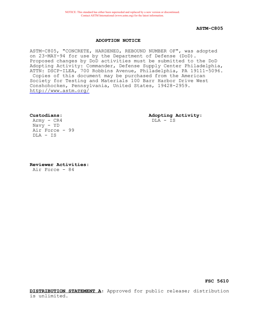 ASTM C805-97 - Standard Test Method for Rebound Number of Hardened Concrete