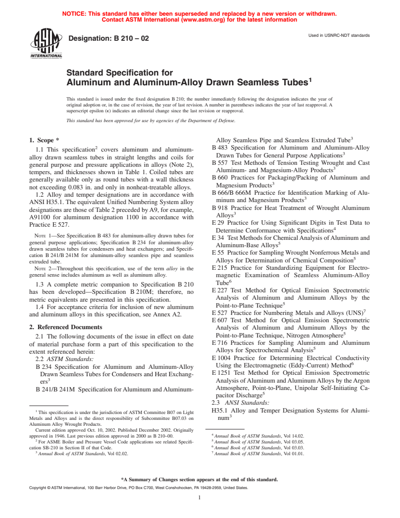 ASTM B210-02 - Standard Specification for Aluminum and Aluminum-Alloy Drawn Seamless Tubes