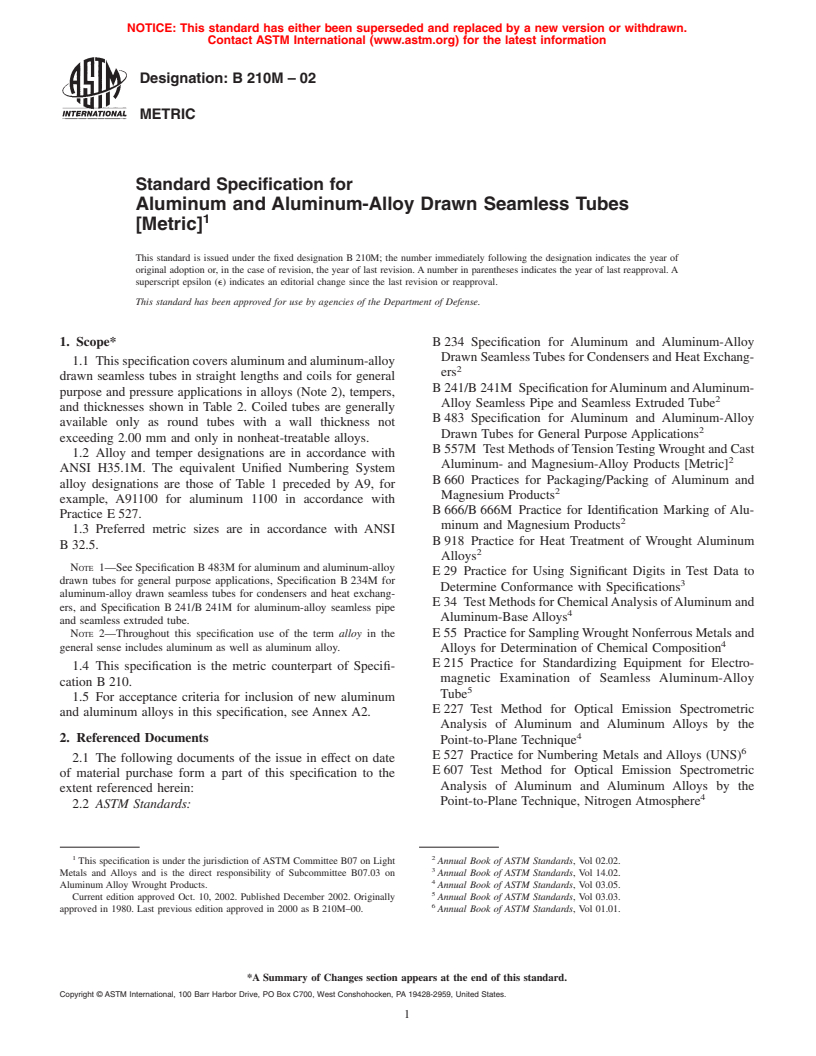 ASTM B210M-02 - Standard Specification for Aluminum and Aluminum-Alloy Drawn Seamless Tubes [Metric]