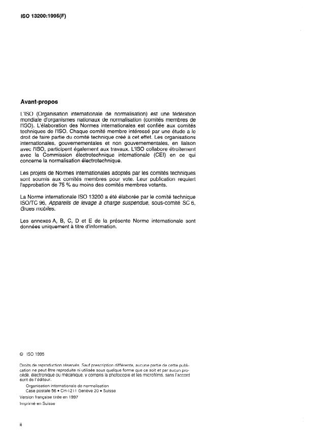 ISO 13200:1995 ISO 13200:1995 - Appareils de levage a charge suspendue -- Signaux de sécurité et de danger -- Principes généraux - Page 2 preview