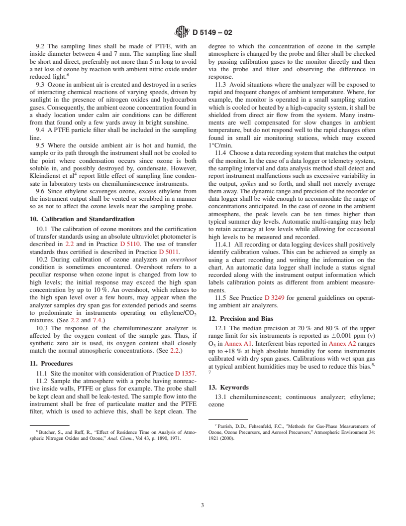 ASTM D5149-02 - Standard Test Method for Ozone in the Atmosphere: Continuous Measurement by Ethylene Chemiluminescence