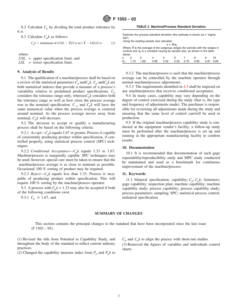 ASTM F1503-02 - Practice for Machine/Process Capability Study Procedure