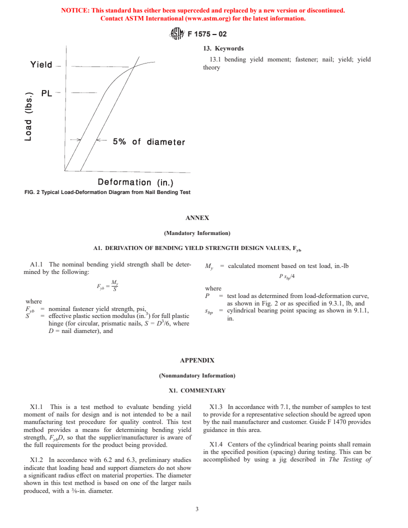 ASTM F1575-02 - Standard Test Method for Determining Bending Yield Moment of Nails