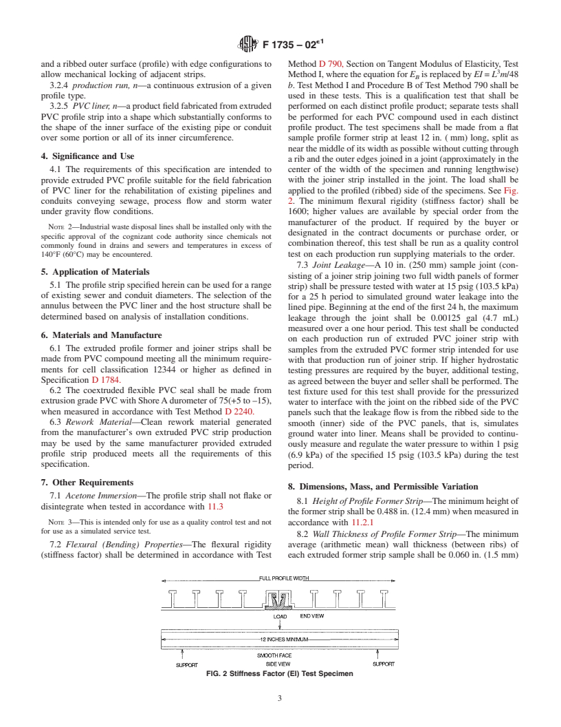 ASTM F1735-02e1 - Standard Specification for Poly (Vinyl Chloride) (PVC) Profile Strip for PVC Liners for Rehabilitation of Existing Man-Entry Sewers and Conduits