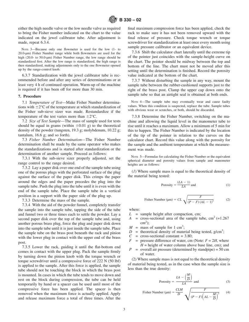 ASTM B330-02 - Standard Test Method for Fisher Number of Metal Powders and  Related Compounds