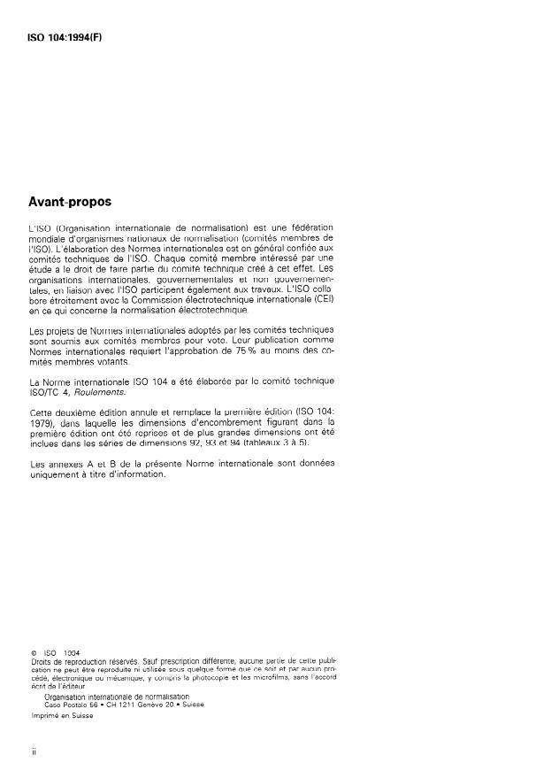 ISO 104:1994 ISO 104:1994 - Roulements -- Butées -- Dimensions d'encombrement, plan général - Page 2 preview
