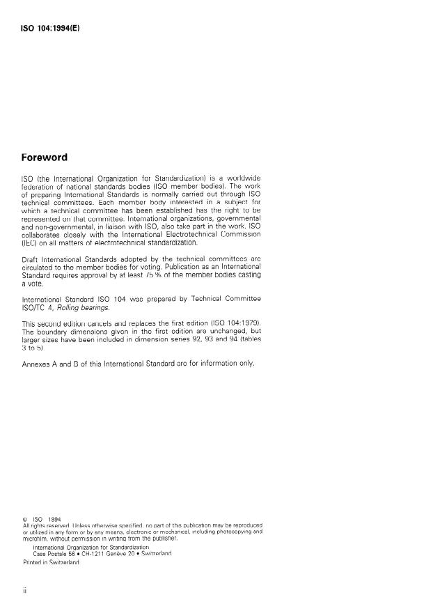 ISO 104:1994 ISO 104:1994 - Rolling bearings -- Thrust bearings -- Boundary dimensions, general plan - Page 2 preview