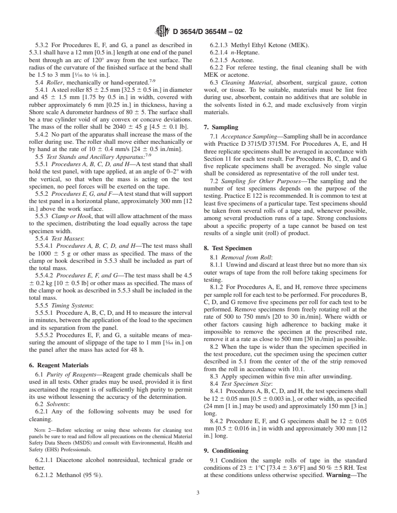 ASTM D3654/D3654M-02 - Standard Test Methods for Shear Adhesion of Pressure-Sensitive Tapes