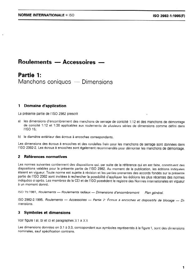 ISO 2982-1:1995 - Roulements -- Accessoires