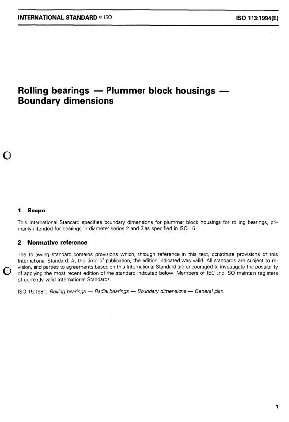 ISO 113:1994 - Rolling bearings -- Plummer block housings -- Boundary dimensions