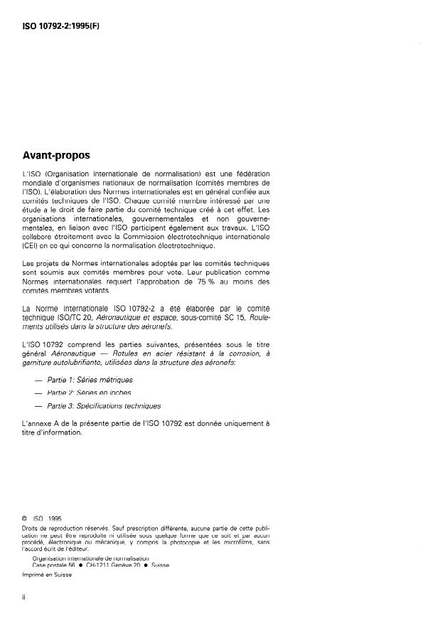 ISO 10792-2:1995 - Aerospace Airframe Spherical Plain Bearings Inch