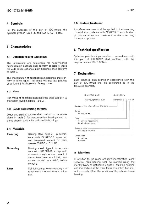 ISO 10792-2:1995 - Aerospace Airframe Spherical Plain Bearings Inch