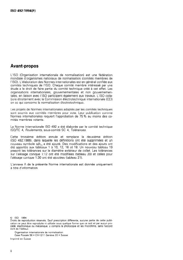 ISO 492:1994 ISO 492:1994 - Roulements -- Roulements radiaux -- Tolérances - Page 2 preview