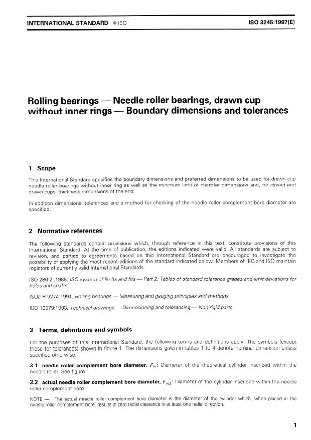 ISO 3245:1997 - Rolling bearings -- Needle roller bearings, drawn cup without inner rings -- Boundary dimensions and tolerances