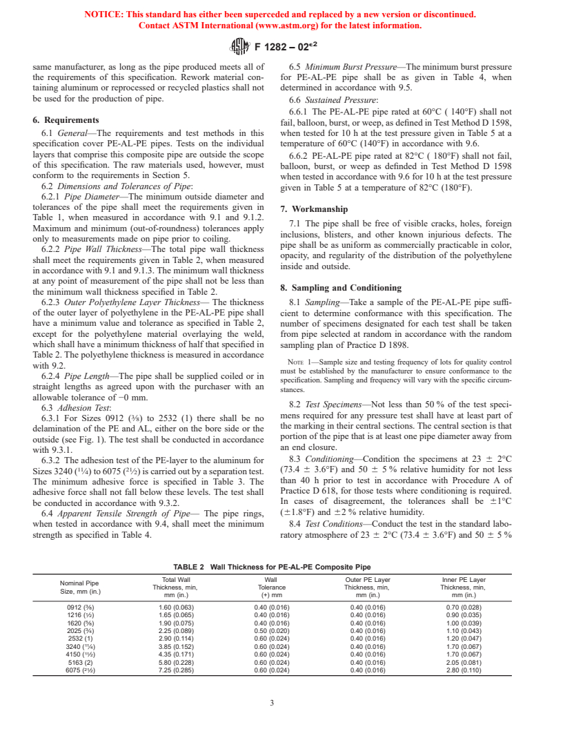 ASTM F1282-02e2 - Standard Specification for Polyethylene/Aluminum/Polyethylene (PE-AL-PE) Composite Pressure Pipe