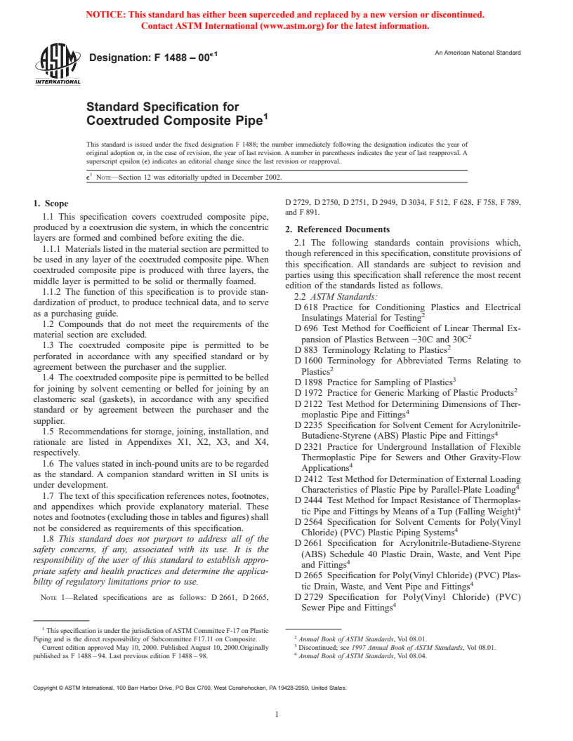 ASTM F1488-00e1 - Standard Specification for Coextruded Composite Pipe