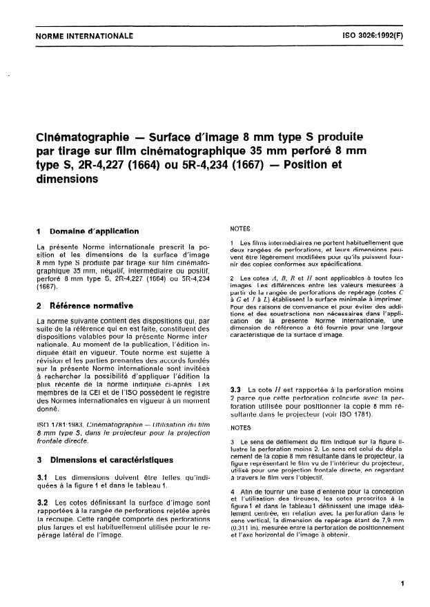 ISO 3026:1992 - Cinématographie -- Surface d'image 8 mm type S produite par tirage sur film cinématographique 35 mm perforé 8 mm type S, 2R-4,227 (1664) ou 5R-4,234 (1667) -- Position et dimensions