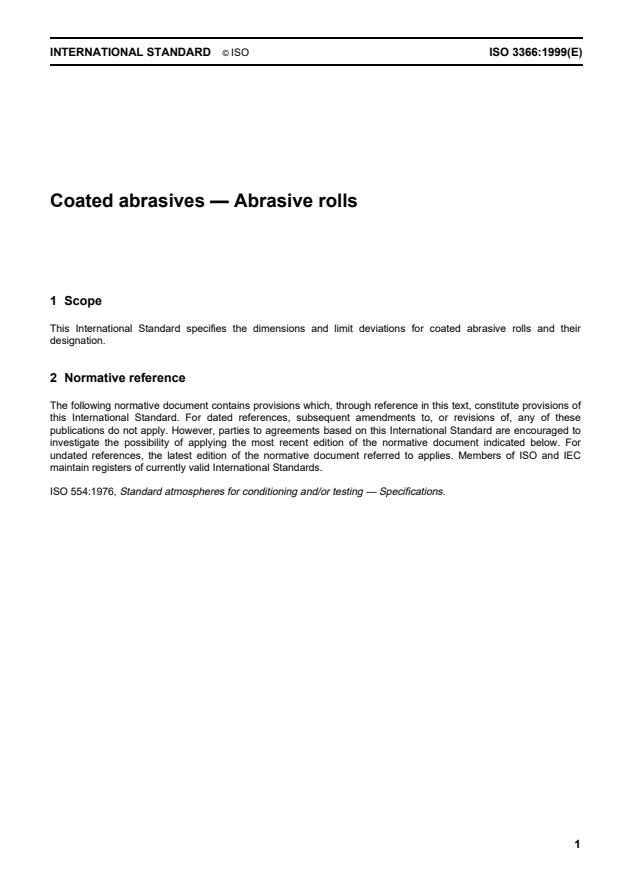 ISO 3366:1999 - Coated abrasives -- Abrasive rolls