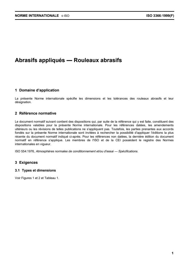 ISO 3366:1999 - Abrasifs appliqués -- Rouleaux abrasifs