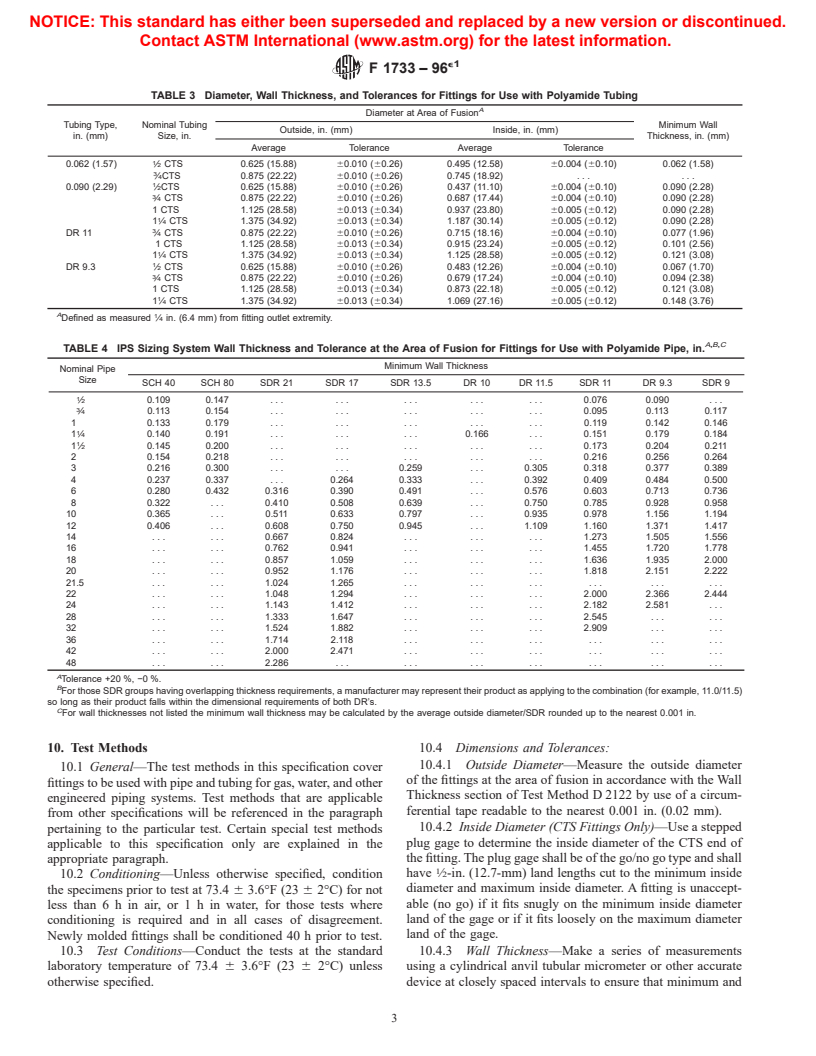 ASTM F1733-96e1 - Standard Specification for Butt Heat Fusion Polyamide(PA) Plastic Fitting for Polyamide(PA) Plastic Pipe and Tubing