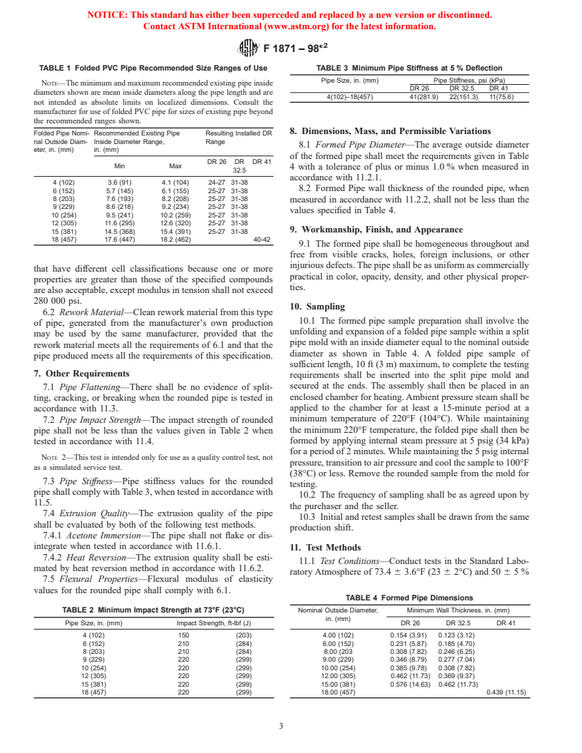 ASTM F1871-98e2 - Standard Specification for Folder/Formed Poly (Vinyl Chloride) Pipe Type A for Existing Sewer and Conduit Rehabilitation