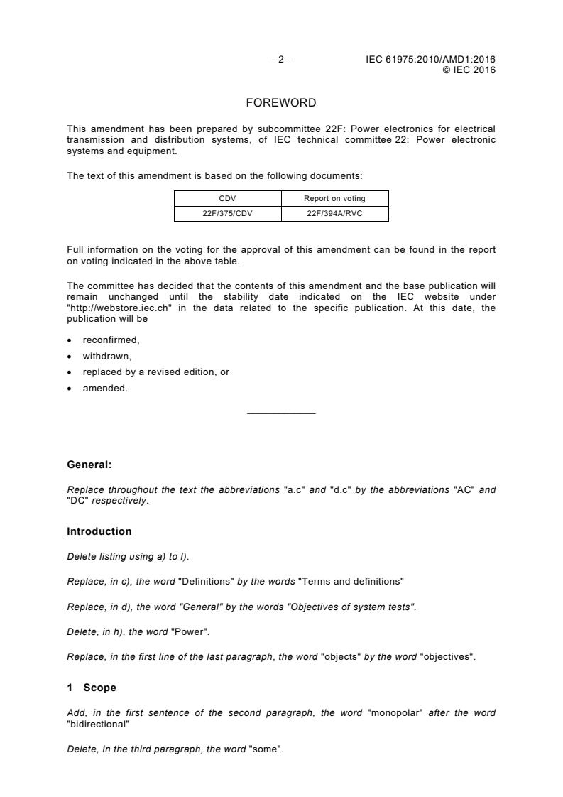 IEC 61975:2010/AMD1:2016 IEC 61975:2010/AMD1:2016 - Amendment 1 - High-voltage direct current (HVDC) installations - System tests - Page 4 preview