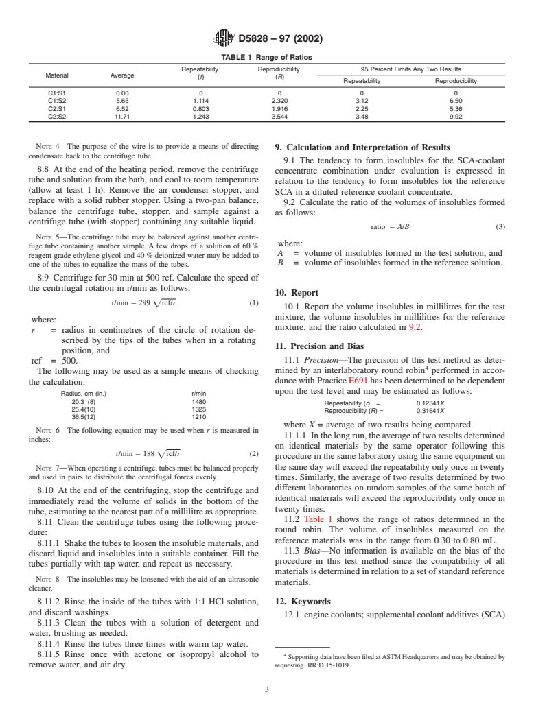 ASTM D5828-97(2002) - Standard Test Method for Compatibility of Supplemental Coolant Additives (SCAs) and Engine Coolant Concentrates