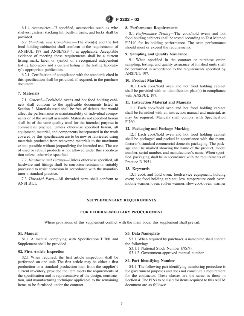 ASTM F2202-02 - Standard Specification for Slow Cook/Hold Ovens and Hot Food Holding Cabinets