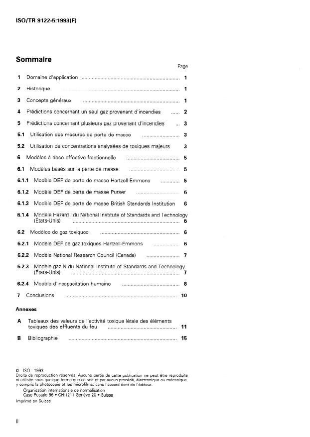 ISO/TR 9122-5:1993 ISO/TR 9122-5:1993 - Essais de toxicité des effluents du feu - Page 2 preview