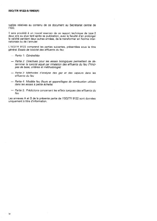 ISO/TR 9122-5:1993 ISO/TR 9122-5:1993 - Essais de toxicité des effluents du feu - Page 4 preview