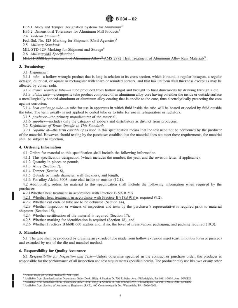REDLINE ASTM B234-02 - Standard Specification for Aluminum and Aluminum-Alloy Drawn Seamless Tubes for Condensers and Heat Exchangers